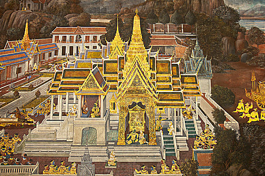 泰国,壁画,画廊,寺院,庙宇,翡翠佛,曼谷