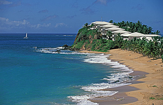 加勒比,安提瓜岛,帘,悬崖,酒店,海滩