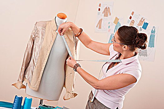 女性,时装设计师,测量,外套,工作室