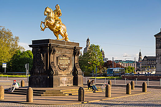金色,骑手,骑马雕像,萨克森,国王,市场,德累斯顿-新城,德国,欧洲