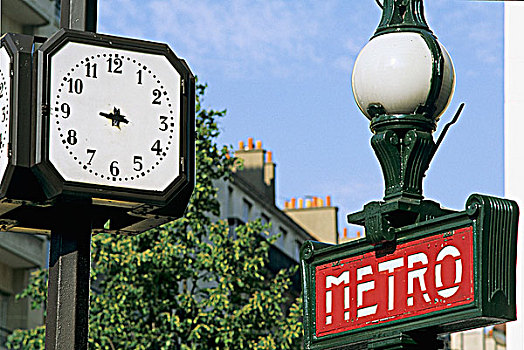 法国,巴黎,巴黎14区,灯柱,钟表,街道