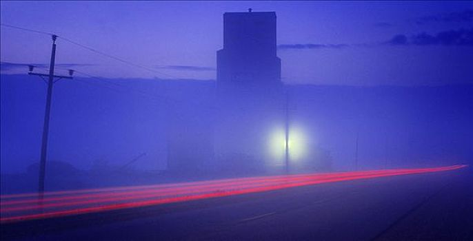 光影,途中,雾,黄昏,靠近,曼尼托巴,加拿大