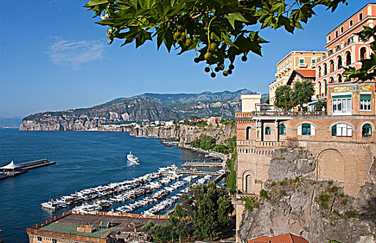 码头,大,酒店,悬崖,索伦托,狄雅半岛,那不勒斯湾,坎帕尼亚区,意大利,地中海,欧洲