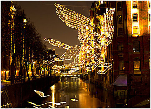 汉堡市,二次曝光,施拜希亚施塔特,圣诞灯光,德国