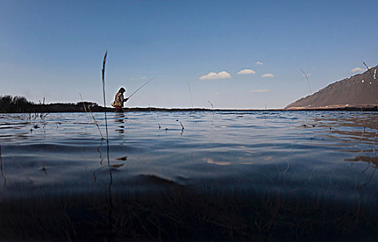 钓鱼,男人,安静,湖