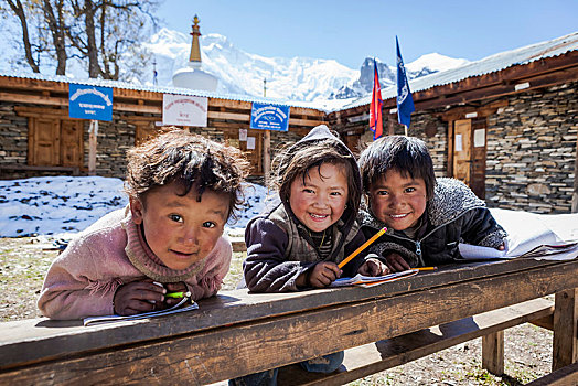 孩子,学习,乡村,学校,尼泊尔