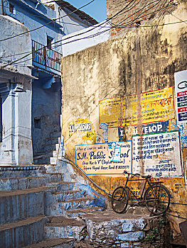 自行车,楼梯,老城,中心,城市,邦迪,印度