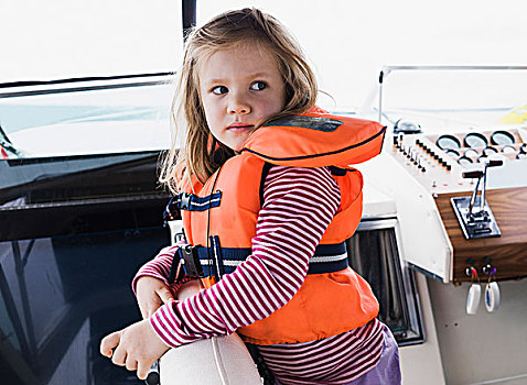 头像,3岁,女孩,橙色,救生衣,摩托艇,瑞典