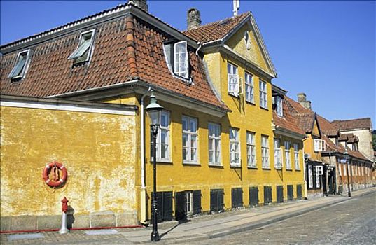 丹麦,运河,黄色,房子