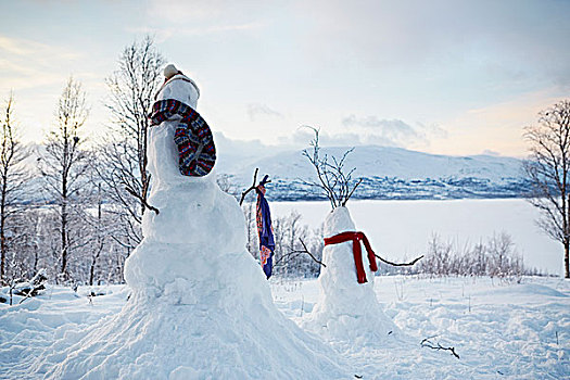 风景,两个,雪人,戴着,围巾,瑞典
