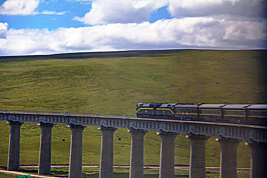中国西藏高原上的火车