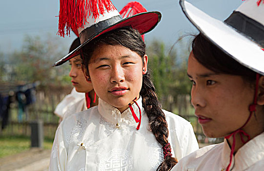 加德满都,尼泊尔,女孩,站立,等待,练习,仪式,跳舞,传统,喜玛拉雅,服饰,东方