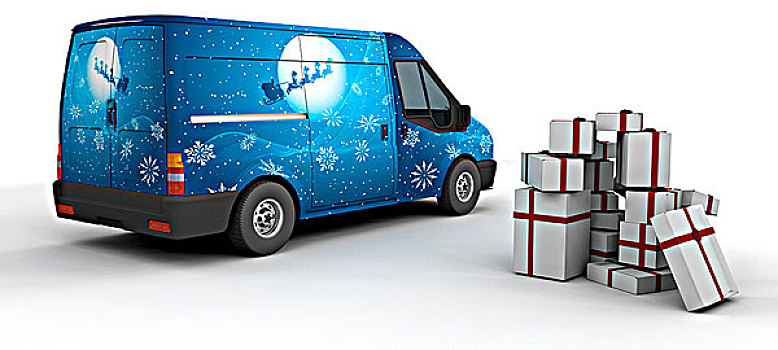 圣诞节,递送,箱式货车,隔绝,白色背景
