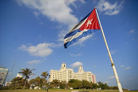 古巴国旗,正面,哈瓦那,古巴,加勒比海,美洲