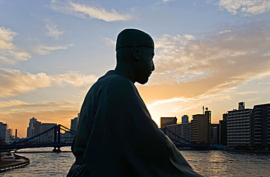 雕塑,著名,诗人,俯瞰,墨田河,桥,花园,市区,地区,东京,日本