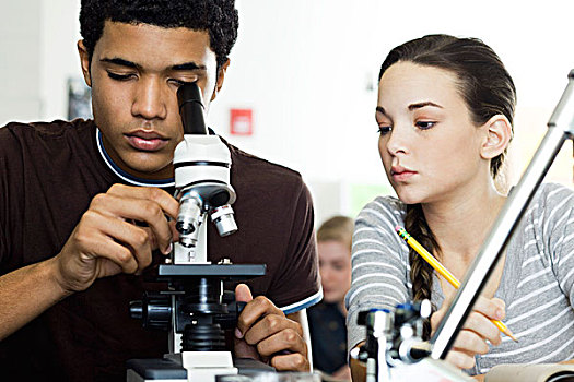 学生,看穿,显微镜,科学课