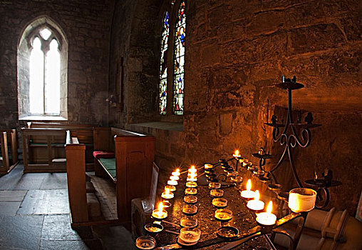 蜡烛,照亮,室内,教堂,圣所,诺森伯兰郡,英格兰
