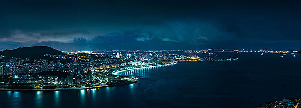 全景,湾,光亮,夜晚,里约热内卢,巴西