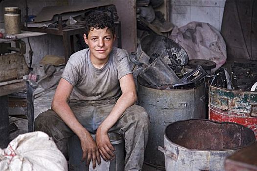 男孩,金属,工作间,阿勒颇,叙利亚
