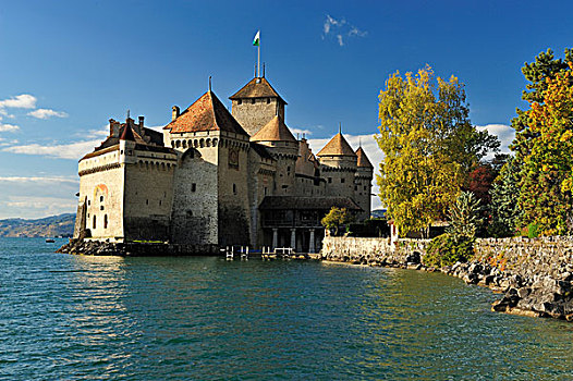 城堡,湖,日内瓦,蒙特勒,瑞士,欧洲