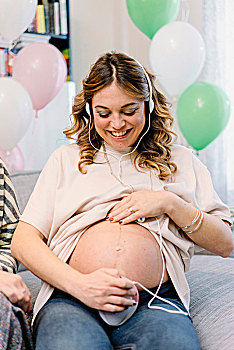孕妇,沙发,产前,听,装置