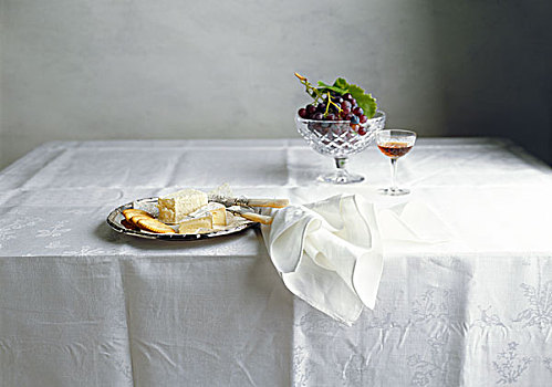 水果,葡萄酒杯,桌上,遮盖,白色,桌布