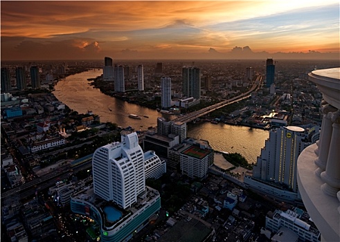 日落,上方,曼谷