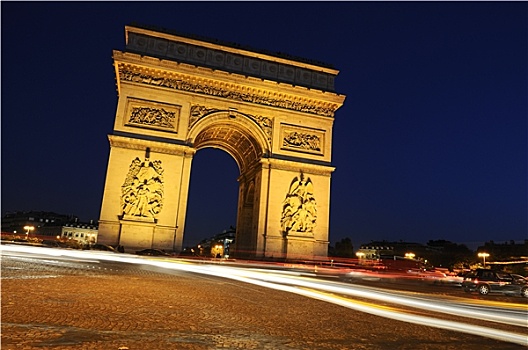凯旋门,夜晚,巴黎,法国