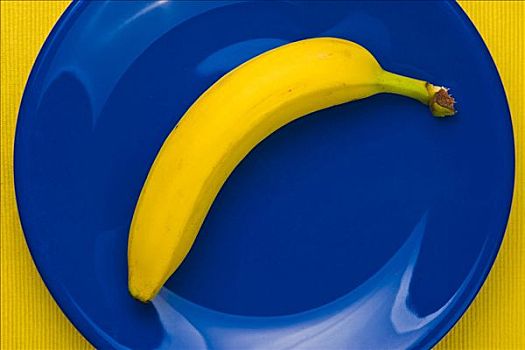 香蕉,蓝色背景,盘子