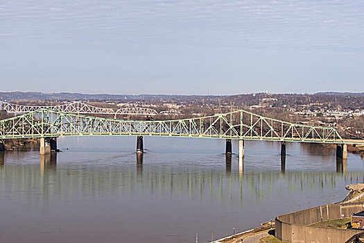 风景,俄亥俄河,堡垒,三个,桥,穿过,河,铁路,纪念