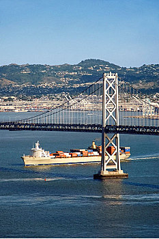 船,海湾大桥,旧金山,加利福尼亚,美国