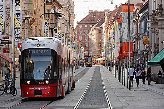 有轨电车,街道,格拉茨,施蒂里亚,奥地利,欧洲