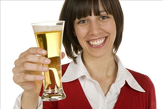 女人,抬起,玻璃杯,啤酒
