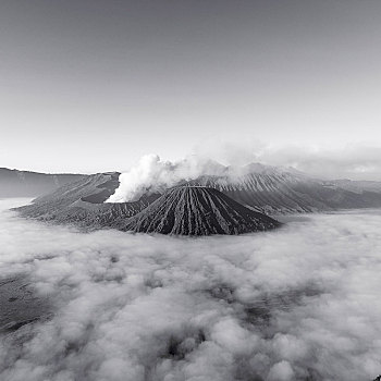 婆罗摩火山,火山,云,早晨,气氛,婆罗莫,国家公园,东方,爪哇,印度尼西亚,亚洲