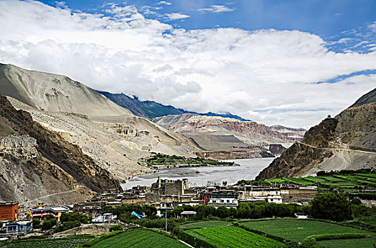 尼泊尔,峡谷,俯视图,乡村