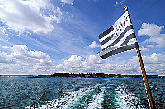 法国,布列塔尼半岛,旗帜,船,海洋,岛屿