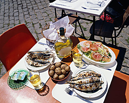 俯拍,沙丁鱼,餐饭,葡萄牙