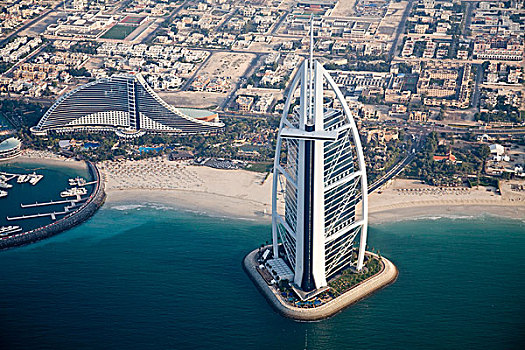 阿联酋,迪拜,俯视,帆船酒店,海滩,酒店,看