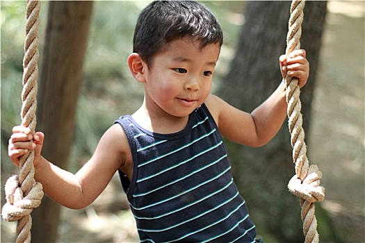 日本人,男孩,玩,钢丝绳,3岁