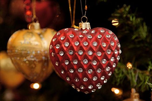 心形,圣诞装饰,玻璃珠,圣诞树