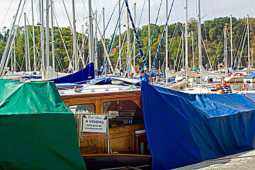 帆船,出售标识,港口,河,布列塔尼半岛,法国