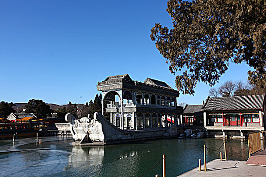 石舫,石船,颐和园,中国,北京,全景,风景,地标,传统