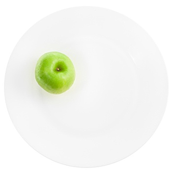 青苹果,白色背景,盘子