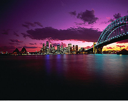 悉尼海港大桥,天际线,黄昏,悉尼,新南威尔士,澳大利亚