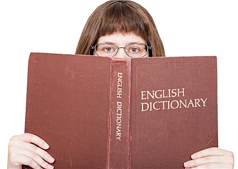 女孩,看,上方,英文,字典,书本,隔绝