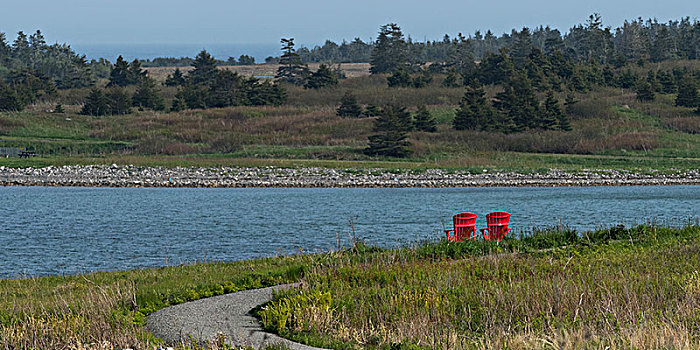 风景,宽木躺椅,河岸,露易斯堡,港口,布雷顿角岛,新斯科舍省,加拿大