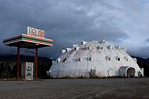 老,加油站,路边,德纳里峰国家公园,阿拉斯加,美国