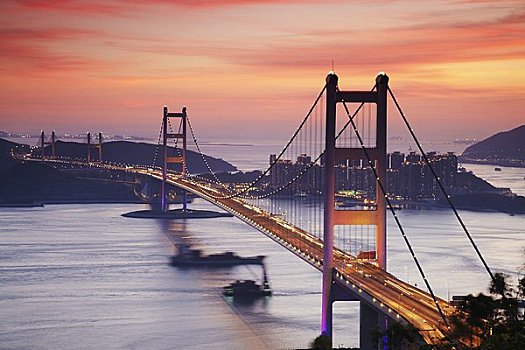 桥,黄昏,香港,中国