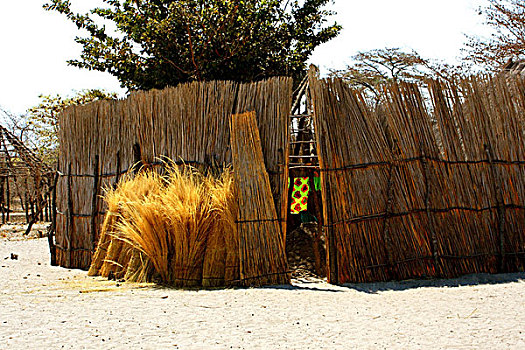 茅草屋顶,围栏,乡村,纳米比亚