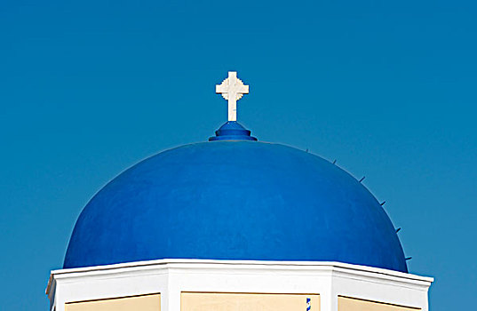 蓝色,圆顶,教堂,锡拉岛,希腊,欧洲